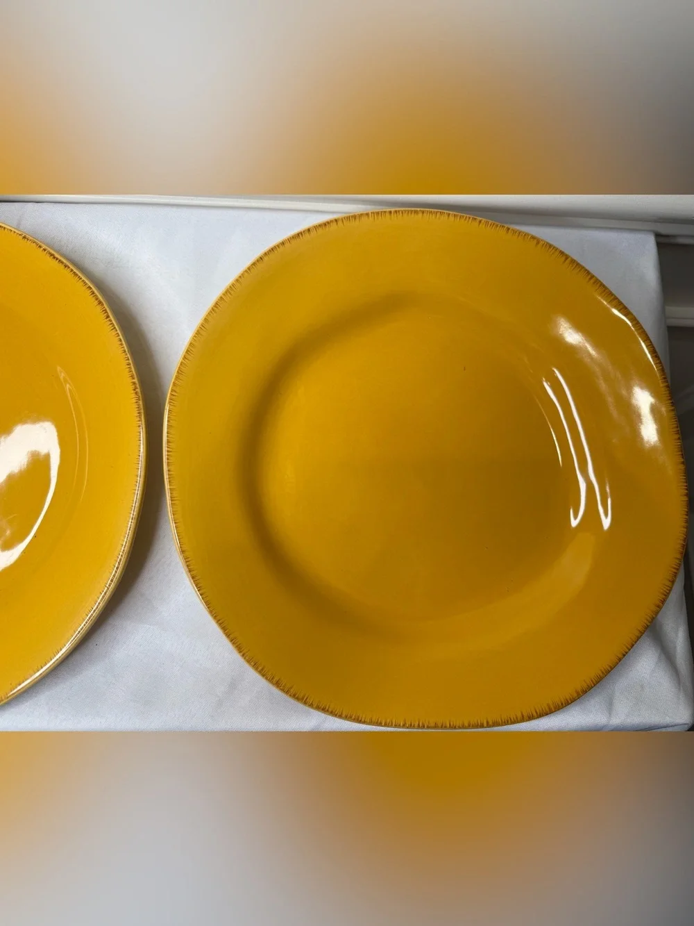 Pair of 12” Vintage Golden Yellow Pier 1 Plates Pattern Elemental So Pretty